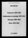Hourges. Naissances, publications de mariage, mariages, décès 1853-1862