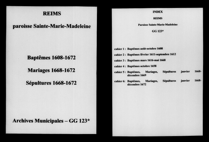 Reims. Sainte-Madeleine. Baptêmes, mariages, sépultures 1608-1672
