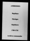 Ambrières. Baptêmes, mariages, sépultures 1709-1735
