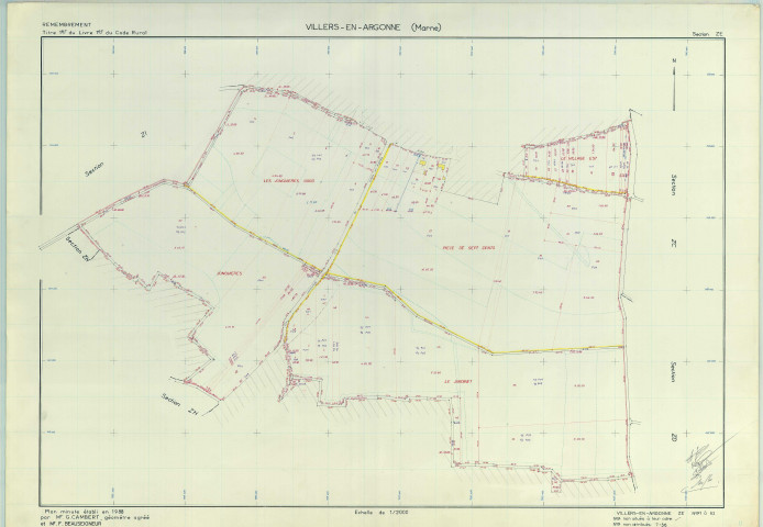 Villers-en-Argonne (51632). Section ZE échelle 1/2000, plan remembré pour 1988, plan régulier (papier armé)