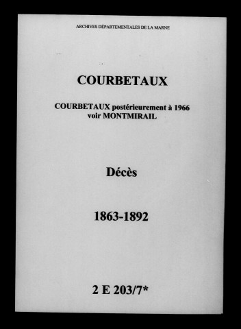 Courbetaux. Décès 1863-1892