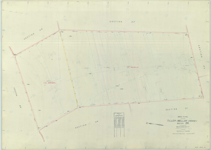 Tilloy-et-Bellay (51572). Section ZR échelle 1/2000, plan remembré pour 1963, plan régulier (papier armé)