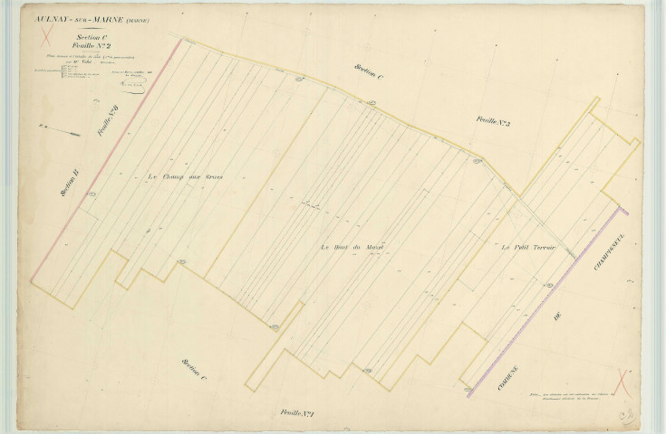 Aulnay-sur-Marne (51023). Section C2 4 échelle 1/1000, plan mis à jour pour 1912, plan non régulier (papier)