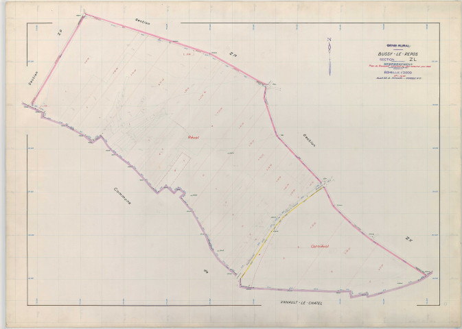 Bussy-le-Repos (51098). Section ZL échelle 1/2000, plan remembré pour 1968, plan régulier (papier armé)