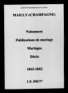 Mailly. Naissances, publications de mariage, mariages, décès 1843-1852