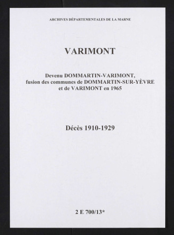Varimont. Décès 1910-1929