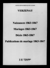 Verzenay. Naissances, mariages, décès, publications de mariage 1863-1867