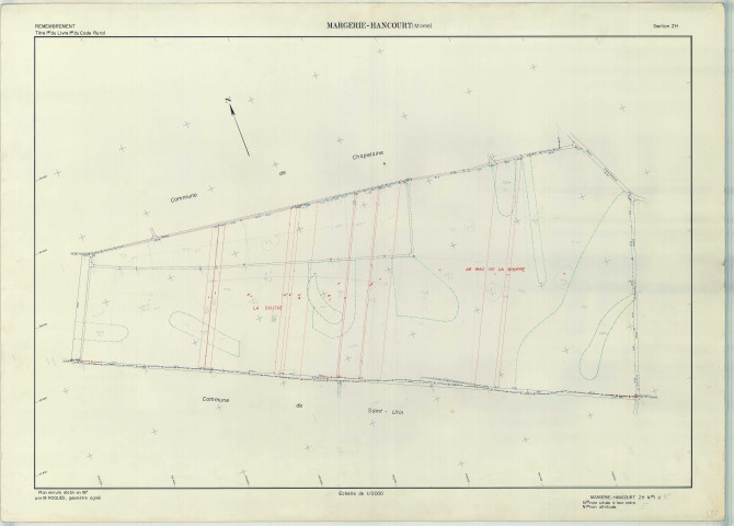 Margerie-Hancourt (51349). Section ZH échelle 1/2000, plan remembré pour 1974, plan régulier (papier armé)