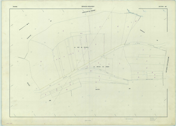 Binson-et-Orquigny (51063). Section AB 2 échelle 1/1000, plan renouvelé pour 1971, plan régulier (papier armé).