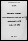 Beine. Naissances, publications de mariage, mariages, décès 1823-1832