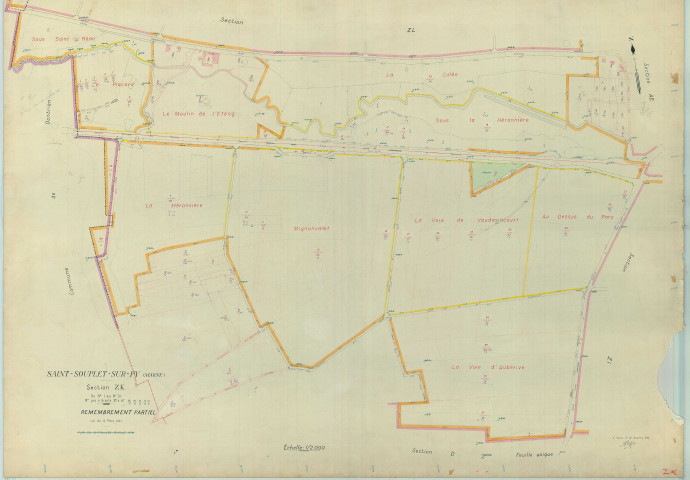 Saint-Souplet-sur-Py (51517). Section ZK échelle 1/2000, plan remembré pour 1962, plan régulier (papier armé).