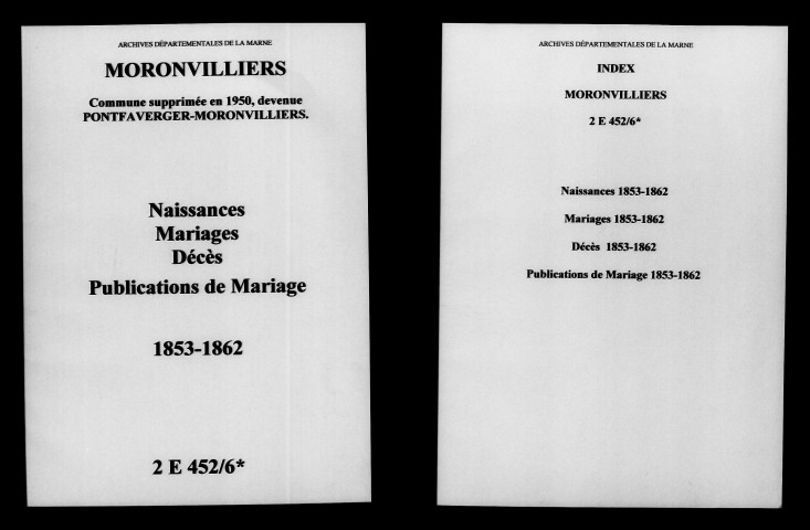 Moronvilliers. Naissances, mariages, décès, publications de mariage 1853-1862