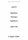 Aigny. Baptêmes, mariages, sépultures 1669-1704