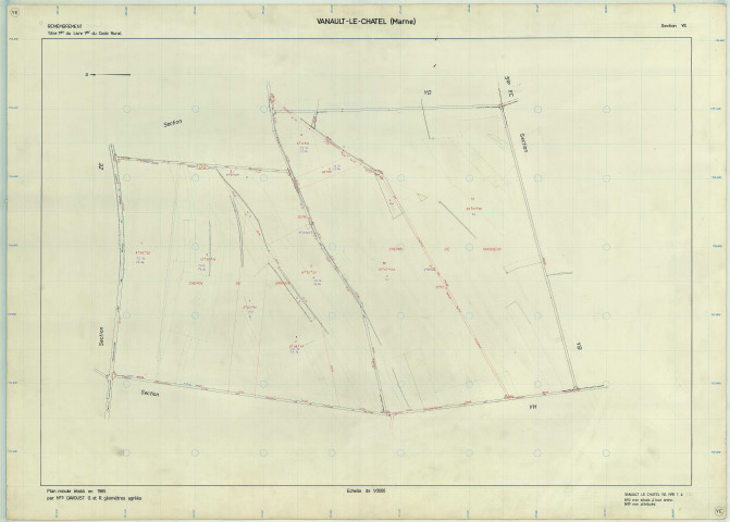 Vanault-le-Châtel (51589). Section YE échelle 1/2000, plan remembré pour 1965, plan régulier (papier armé)