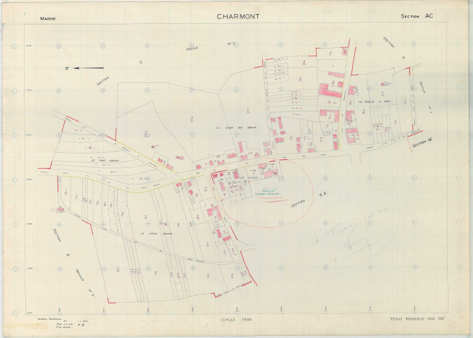 Charmont (51130). Section AC échelle 1/1000, plan renouvelé pour 1967, plan régulier (papier armé)