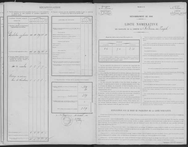 Saint-Etienne-au-Temple. Dénombrement de la population 1901