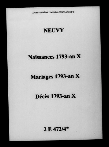 Neuvy. Naissances, mariages, décès 1793-an X
