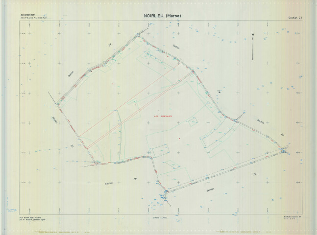 Noirlieu (51404). Section ZT échelle 1/2000, plan remembré pour 1979, plan régulier (calque)