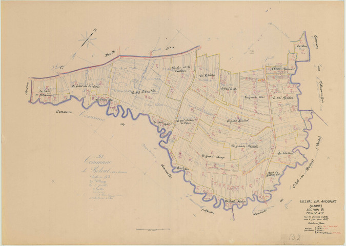 Belval-en-Argonne (51047). Section B2 échelle 1/2500, plan mis à jour pour 1957, plan non régulier (papier)