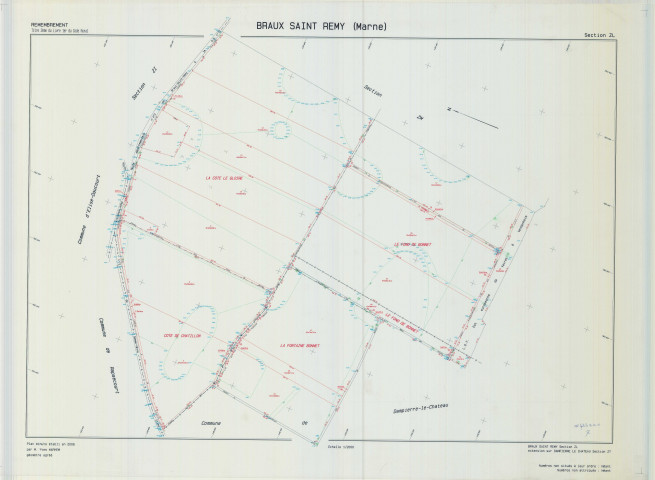 Braux-Saint-Remy (51083). Section ZL échelle 1/2000, plan remembré pour 2006 (extension sur Dampierre-le-Château secteur ZT), plan régulier (calque)