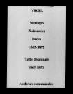 Vroil. Naissances, mariages, décès et tables décennales des naissances, mariages, décès 1863-1872
