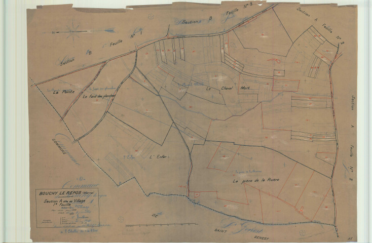 Bouchy-Saint-Genest (51071). Section A1 1 échelle 1/2500, plan mis à jour pour 01/01/1932, non régulier (calque)