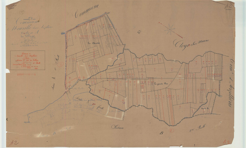 Arzillières-Neuville (51017). Section A2 échelle 1/2000, plan mis à jour pour 1933, plan non régulier (calque)