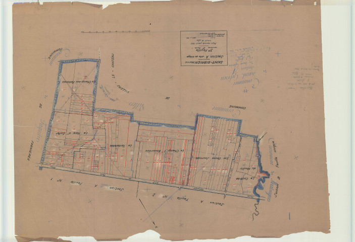 Saint-Gibrien (51483). Section A3 échelle 1/2500, plan mis à jour pour 1932 (ancienne section A2), plan non régulier (calque)
