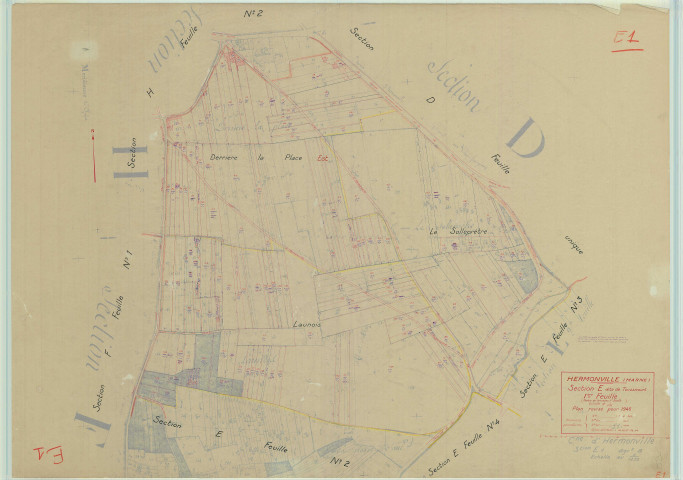 Hermonville (51291). Section E1 échelle 1/1250, plan mis à jour pour 1946, plan non régulier (papier).