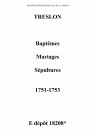 Treslon. Baptêmes, mariages, sépultures 1751-1753