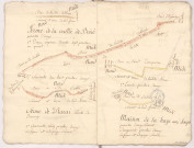 Plan des bordures de bois à Messieurs les Religieux de l'de l'abbaye d'Igny : ferme de Bayeüil, ferme de la vallée de Boüé, ferme de Rarai, vers 1787.