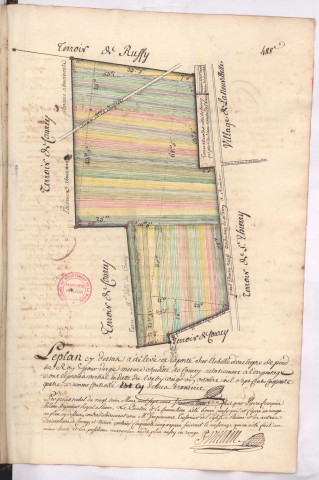 Plan figuré du canton du terroir de Courcy situé au lieu-dit derrière La Neuvillette (1754)
