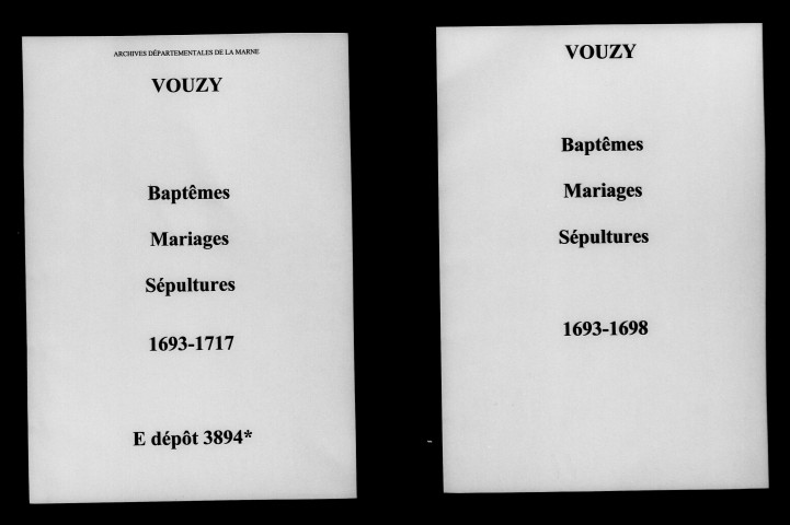Vouzy. Baptêmes, mariages, sépultures 1693-1717