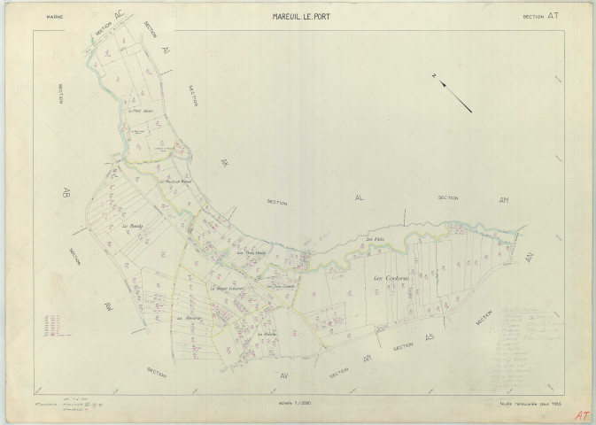 Mareuil-le-Port (51346). Section AT échelle 1/2000, plan renouvelé pour 01/01/1965, régulier avant 20/03/1980 (papier armé)