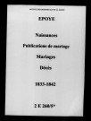 Époye. Naissances, publications de mariage, mariages, décès 1833-1842