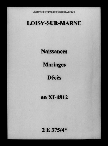 Loisy-sur-Marne. Naissances, mariages, décès an XI-1812
