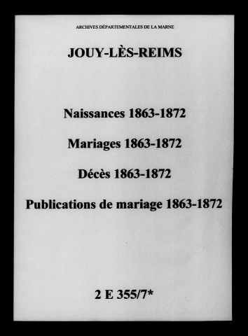Jouy. Naissances, mariages, décès, publications de mariage 1863-1872