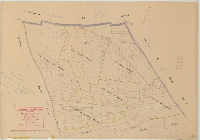 Maisons-en-Champagne (51340). Section A2 échelle 1/2000, plan mis à jour pour 1958, plan non régulier (papier)
