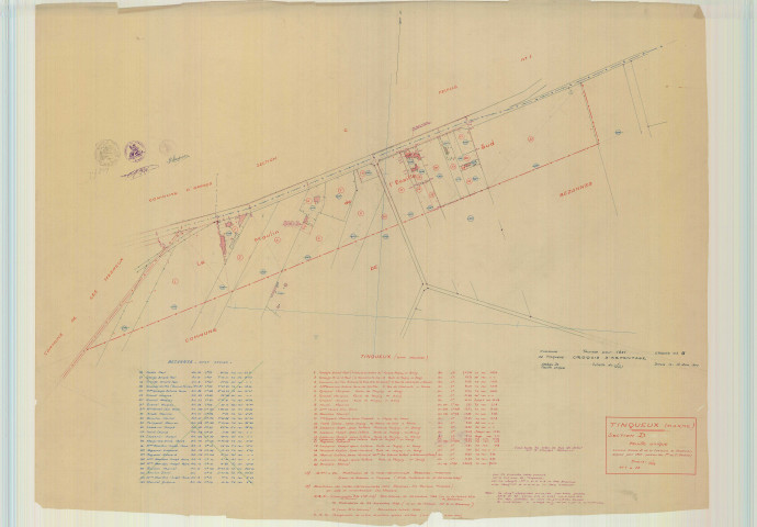 Tinqueux (51573). Section D1 échelle 1/1250, plan mis à jour pour 1936, plan non régulier (calque).