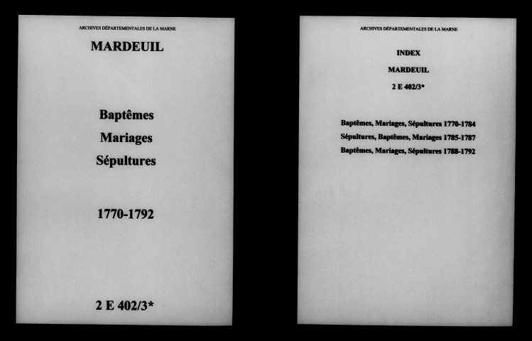 Mardeuil. Baptêmes, mariages, sépultures 1770-1792