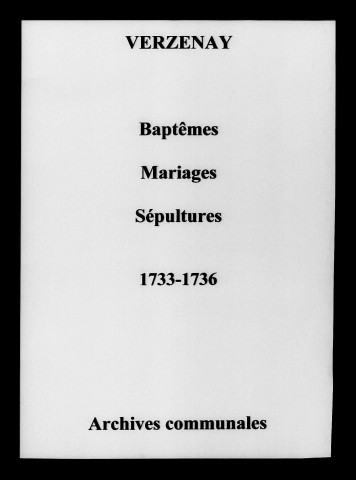 Verzenay. Baptêmes, mariages, sépultures 1733-1736