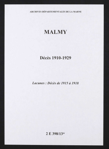 Malmy. Décès 1910-1929