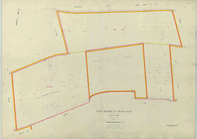 Saint-Hilaire-le-Grand (51486). Section ZK échelle 1/2000, plan remembré pour 1965, plan régulier (papier armé)
