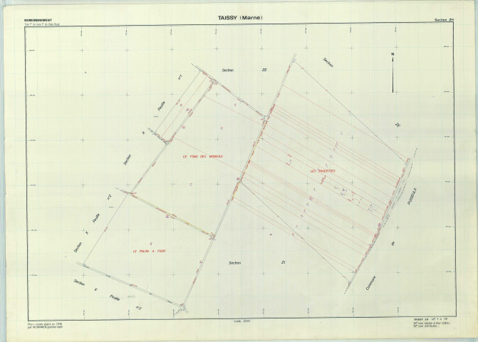 Taissy (51562). Section ZH échelle 1/2000, plan remembré pour 1979, plan régulier (papier armé).