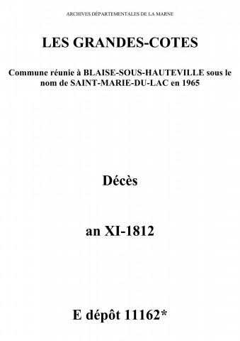 Grandes-Côtes (Les). Décès an XI-1812