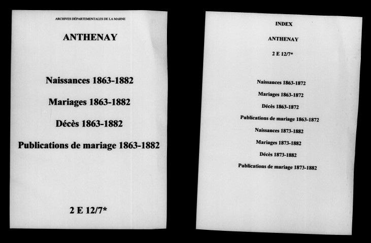 Anthenay. Naissances, publications de mariage, mariages, décès 1863-1882