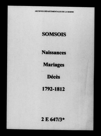 Somsois. Naissances, mariages, décès 1792-1812