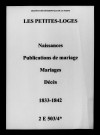 Petites-Loges (Les). Naissances, publications de mariage, mariages, décès 1833-1842