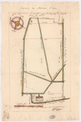 Carte figurative des différents cantons de la seigneurie du chapitre au village des Mesneux (1768) : 1ère carte, plan dit decriee Le Moutier, Crion