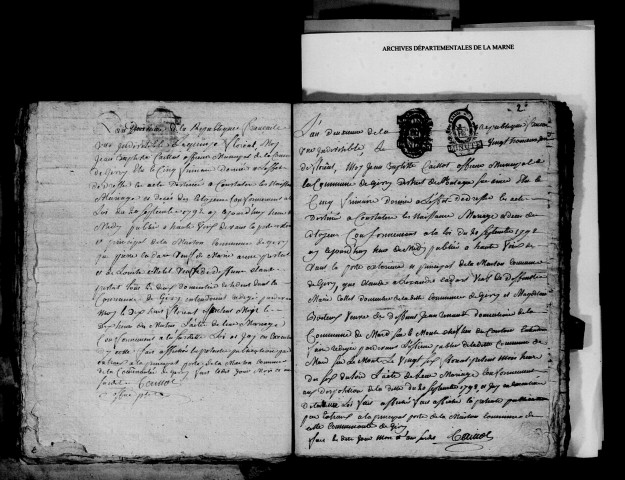 Givry-en-Argonne. Publications de mariage, divorces et tables décennales des naissances, mariages, décès 1792-an X